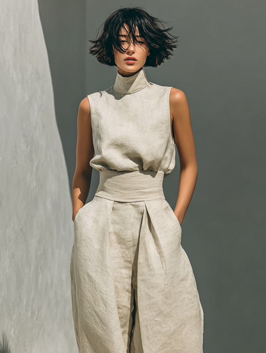 Amara — Ensemble minimaliste blouse et pantalon fluide