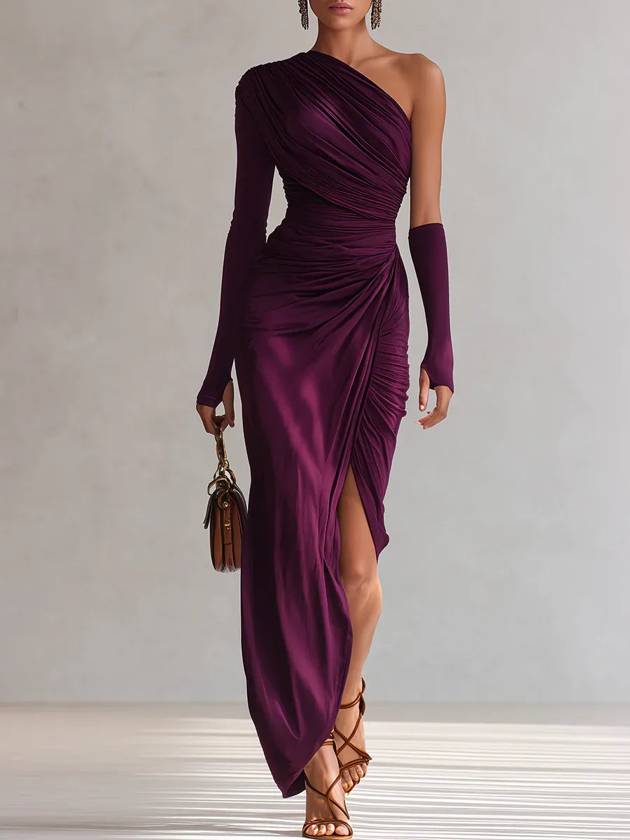 Isadora™ — Robe maxi drapée une épaule