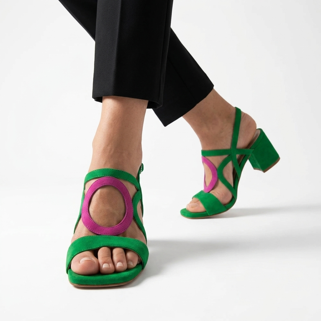 Urbéline™ — Sandale talon bloc slingback découpes boucle